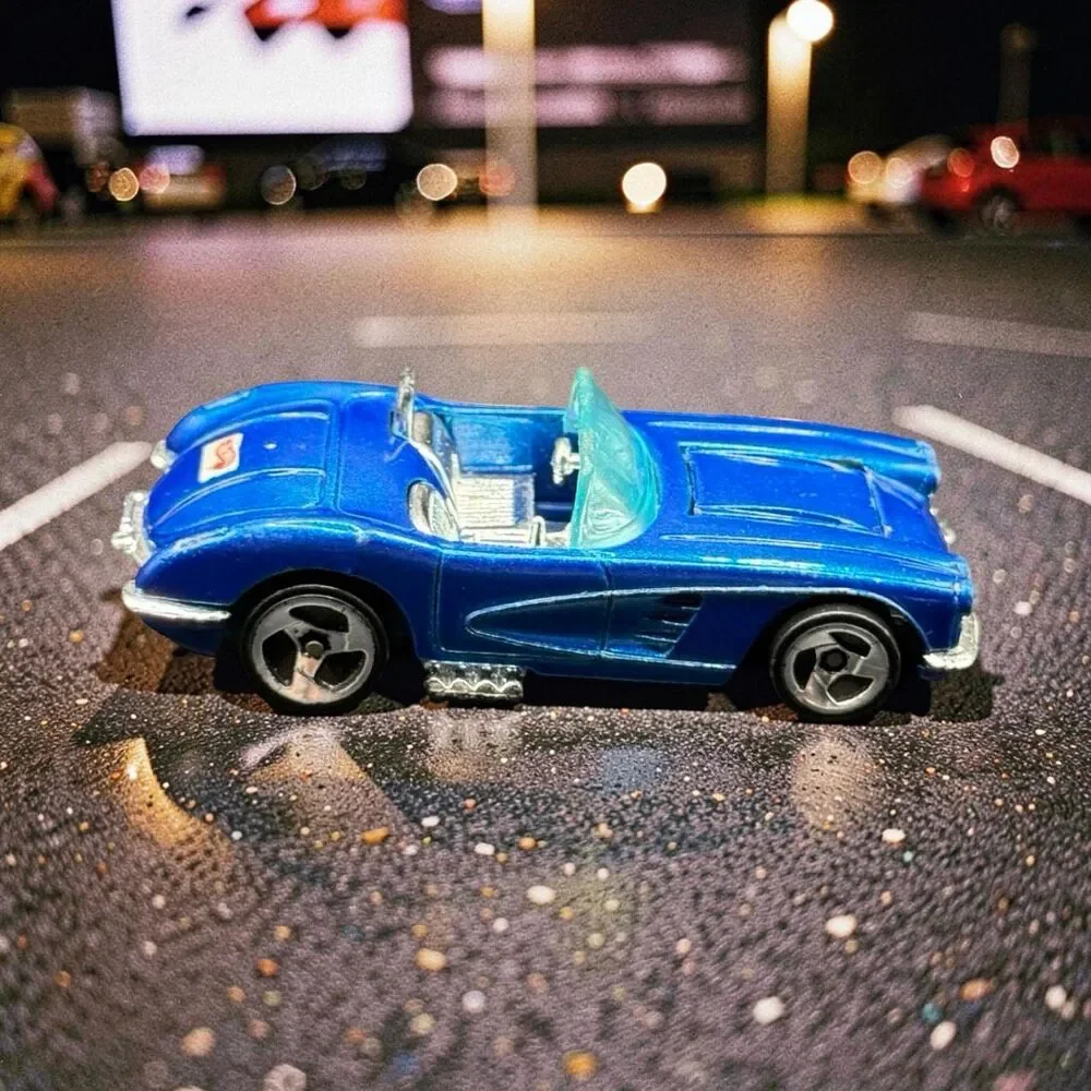 Hot Wheels 1958 Corvette Coupe, From 1996 Corvette 5-Pack Blue Hood Opens